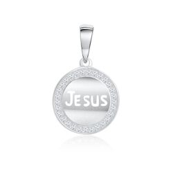 Pingente Medalha Jesus com Pedras Zircônias em Pra... - Tarciana Joias