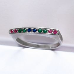 Anel Prata 925 Sinete Com Zircônias Coloridas - D... - Tarciana Joias