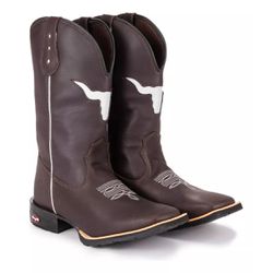 Bota Texana Masculina Marrom Touro Vazado Tatu Vir... - TATU VIRADO