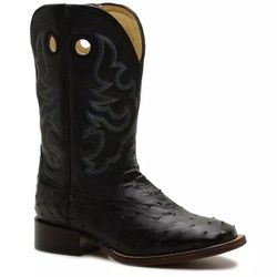 Bota Texana Exótica Masculina Couro Avestruz Preto... - TATU VIRADO