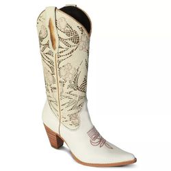 Bota Texana Feminina Couro Floater Branco e Floate... - TATU VIRADO