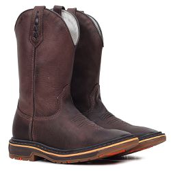 Bota Texana Masculina Couro Fóssil Café Lisa Sola ... - TATU VIRADO