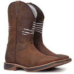 Bota Texana Masculina Couro Fóssil Café U.S.A Sola... - TATU VIRADO