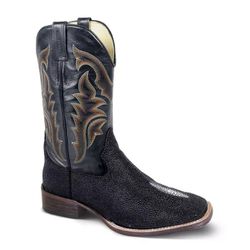 Bota Texana Masculina Exótica Couro Arraia Preto e... - TATU VIRADO