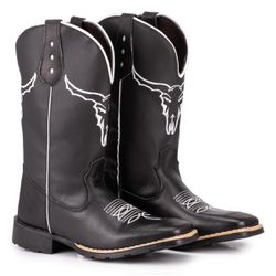 Bota Texana Masculina Preta Bordado Boi Tatu Virad... - TATU VIRADO