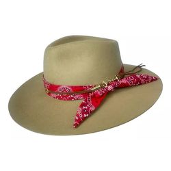 Chapéu Social Feltro Camel Lenço Vermelho Marcatto... - TATU VIRADO