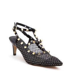 SCARPIN SLINGBACK EM TELA STRASS PRETO - Mezzo Punto