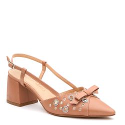 SCARPIN SLINGBACK COM SALTO BLOCO EM COURO TORINO CARAMELO - Mezzo Punto