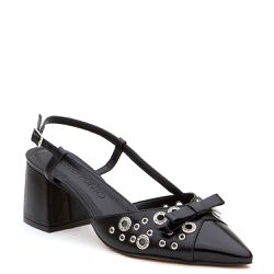 SCARPIN SLINGBACK EM COURO VERNIZ BATIDO PRETO - Mezzo Punto