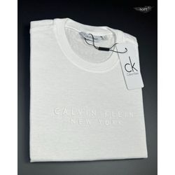 Camiseta CK Malha Sofit Branca Com Escritos em Alt... - BEM VINDOS 