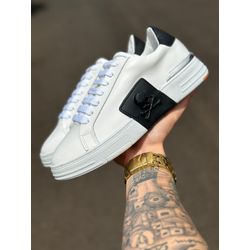 TENIS PHILIPP PLEIN BRANCO DETALHE CAVEIRA PRETA -... - BEM VINDOS 