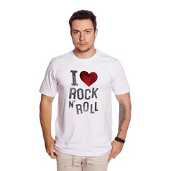 Camiseta Masculina Estampa I Love Rock Branca - TechMalhas
