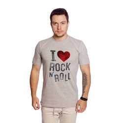 Camiseta Masculina Estampa I Love Rock Cinza - TechMalhas
