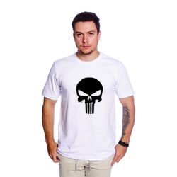 Camiseta Masculina Estampa Justiceiro Branca - TechMalhas