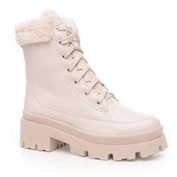 Bota Tratorada Detalhe Pelucia Off White Tenehi - TENEHI Calçados