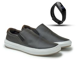 Slip On Street em Couro Café + Grátis Relógio Digi... - TESTAAEI