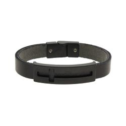 Pulseira Cruz Laroche de Couro Masculina - Preto -... - TESTAAEI
