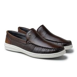 Mocassim Masculino Ferrara em Couro - Café - 01400... - TESTAAEI