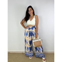 Calça Pantalona Estampada Lais -Azul - THAIS VENTURA