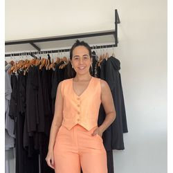 Colete feminino linho algodão botões amadeirados -... - THAIS VENTURA