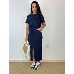 Conjunto saia midi Ana- azul marinho - THAIS VENTURA