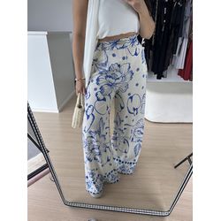 Calça Pantalona Estampas Caju Azul - THAIS VENTURA