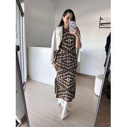 Vestido Bia – Longo em Tricô com Fenda Lateral e M... - THAIS VENTURA