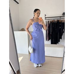 Vestido Longo Flor Perla -Azul - THAIS VENTURA