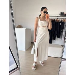 Vestido Longo Recorte Busto- Cru - THAIS VENTURA