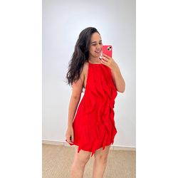 Vestido Raquel Babado Vertical- Vermelho - THAIS VENTURA