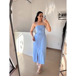 Vestido Gisele Midi com Bojo- Azul bebe - THAIS VENTURA