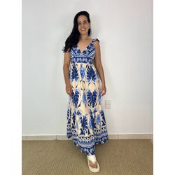 Vestido Longo estampado Helena- azul - THAIS VENTURA