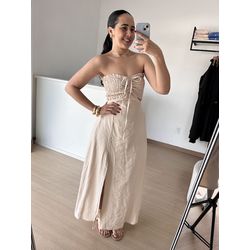 Vestido Longo lastex busto- Areia - THAIS VENTURA