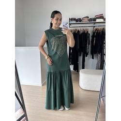 Vestido longo algodao Cavado-Verde - THAIS VENTURA
