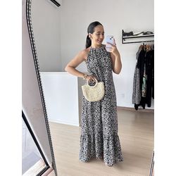 Vestido Longo Frente unica Dulce-Estampado Fundo P... - THAIS VENTURA