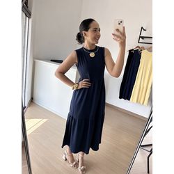 Vestido Marcele Cavado Azul Marinho - THAIS VENTURA