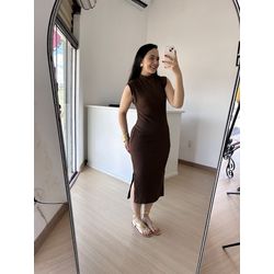 Vestido Canelado Muscle Tee Mariana Marrom Café - THAIS VENTURA