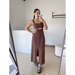 Vestido Longo Recorte Busto- Marrom - THAIS VENTURA