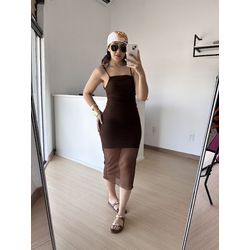Vestido Midi Tule Alcinha Marrom - THAIS VENTURA