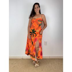 Vestido Midi Yara Estampado -Laranja - THAIS VENTURA