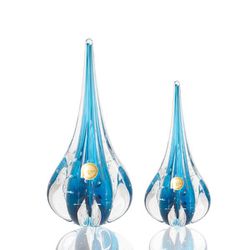 Par de Gotas Escultura Cristal Murano Fênix Aqua M... - THOULOUSE 