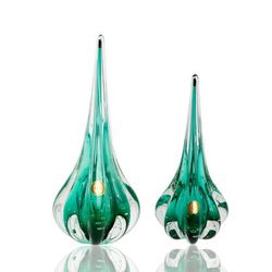 Par de Gotas Escultura Cristal Murano Fênix Verde ... - THOULOUSE 