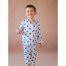 Pijama Infantil Americano Longo Urso Listras Azul