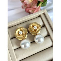 Brinco Blossom 2 em 1 Banhado a Ouro - 2762 - Tutto Acessórios