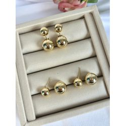 Brinco Esfera Dupla Banhado a Ouro - 2761 - Tutto Acessórios