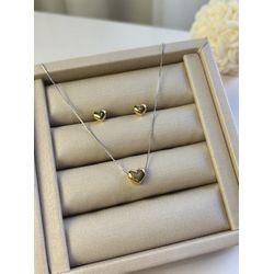Conjunto Colar e Brinco Coração Banhado Ouro e Ród... - Tutto Acessórios