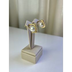 Brinco Argola Pérola Cravejada Luxo Banhado a Ouro... - Tutto Acessórios