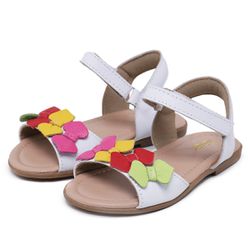 Sandália Couro Básica Branca - Lacinhos Coloridos - Tututi Calçados Infantis