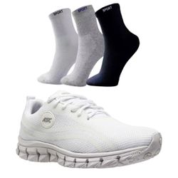 Kit Tênis Asc Lege 21 para Treino, Academia e Esportes + 03 Pares de Meias Cano Alto