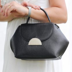Bolsa de Couro - Mini NASCENTE - Preta e Off White